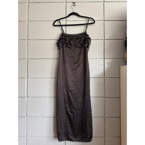 Women's Rhode Gabriella Bedazzled Tassel Midi Dress size S in Black Glam Date - Picture 3 of 6